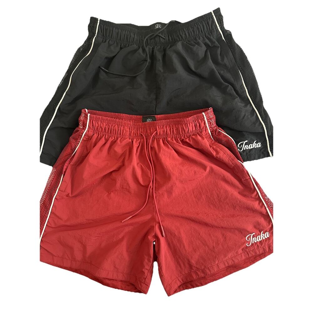 2 Inaka Power Black & Red Shorts Mens Size XL Athletic Streetwear Elastic Waist